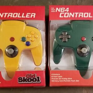2 N64 Controllers - Green & Yellow (NEW) - Nintendo - Nintendo64 - Old Skool
